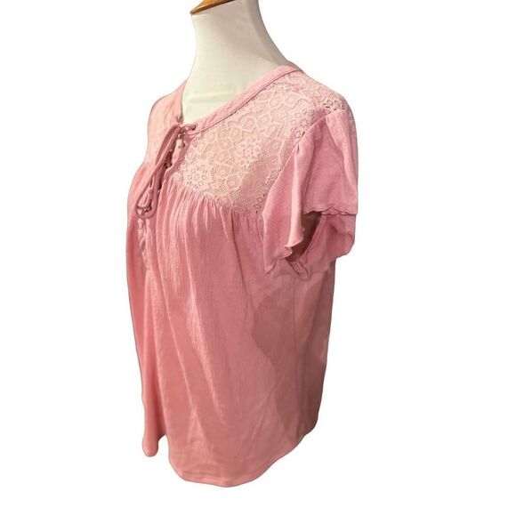 No Boundaries Women's Lace Top Short Sleeve Blouse Casual Shirt Rose Pink Size X - Picture 8 of 13